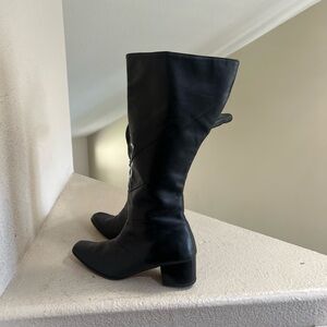 Vintage Y2k Black Leather Square Toes Tall Boots Riding Boots Women’s size 7